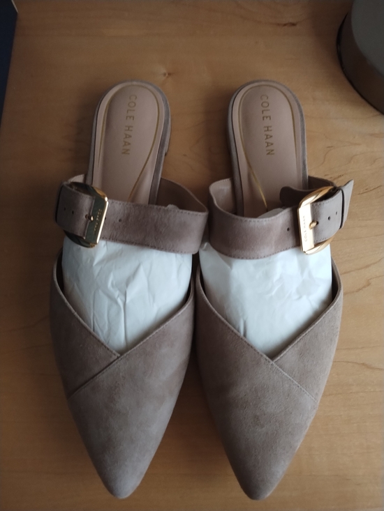 Cole Haan Shoes - Cole Haan Taupe Suede Pointed-Toe Mule with Buckle